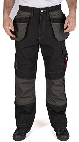 Lee Cooper Workwear LCPNT224 Mens Contrast Multi & Holster Pocket Kneepad Work Safety Cargo Pants Trousers, Black, 38W / 31L