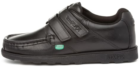 Kickers Fragma Boys Leather Black Easy Fasten Shoe - Size 2 - Black