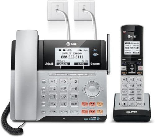 AT&T TL86103 2-Line Corded/Cordless for Small Business with Answering Machine, 2-Mailboxes, Connect-to-Cell, Caller ID Announcer, Intercom, Long Range & Expandable to 12 Handsets, Silver/Black