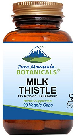 Pure Mountain Botanicals Milk Thistle Capsules - 90 Kosher Vegan Caps with Organic Milk Thistles and Potent Silymarin Extract