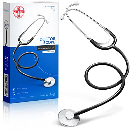 AIESI® Stetoscopio Professionale a testa piatta per adulti colore nero DOCTOR SCOPE, Garanzia Italia 24 mesi