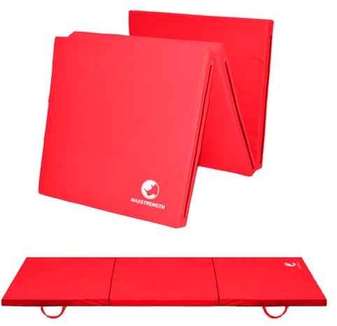 MAXSTRENGTH Tri Folding Mat 2 Thick Foam Exercise Gym Fitness 6ft X 2ft Multi Purpose Camping Gymnastics Pilates Physio Mats (Red)