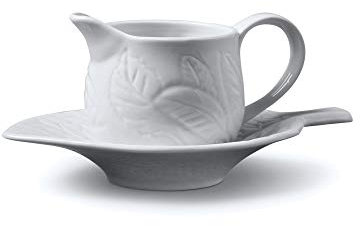 WM Bartleet & Sons 1750 T257 Traditional Porcelain Mint Sauce Boat with Stand/Saucer 177ml-White, White