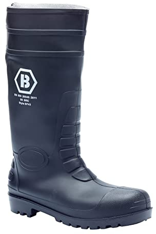Blackrock Svart stålhätta gummistövlar för män med skyddande mellansula av stål. Säkerhetsgummistövlar för konstruktion trädgårdsarbete, jordbruk – vattentät – bred vad – PVC-konstruktion