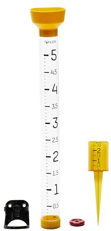 Taylor Jumbo JR Rain Gauge, Measure and Monitor Precipitation, Easy to Read for Backyard, Patio, Garden, and Lawn, 5-inch, Yellow