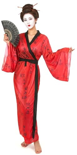 DEGUISE TOI - Déguisement geisha femme kimono - Kimono - Ceinture - Taille Unique (40) - Rouge - Déguisements adultes - 100% Polyester - A la main - Carnaval