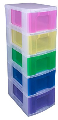 Really Useful Storage Tower 5x12 Litre Drawers Clear Frame/Rainbow Drawers