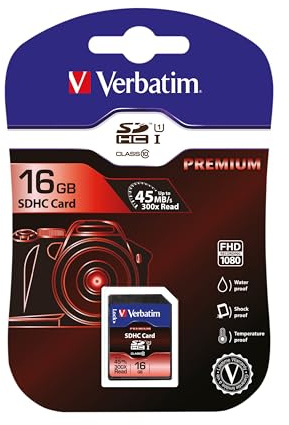 Verbatim Scheda di memoria SDHC Premium U1-16 GB - Scheda SD per video Full HD - scheda con protezione scrittura integrata - Scheda di memoria nera - Scheda SD per fotocamera, PC ecc.