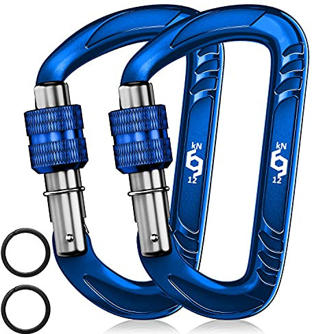 Rhino Produxs 12kN (2697 lbs) Heavy Duty Lightweight Locking Carabiner Clips with keyrings - Excellent for Securing Pets, Outdoor, Camping, Hiking, Hammock, Dog Leash Harness, Keychains, Water Bottle