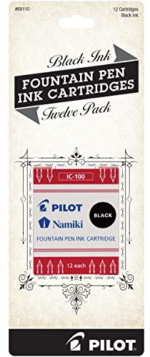 PILOT Namiki IC100 Fountain Pen Ink Cartridges, Black, 12-Pack (69110)