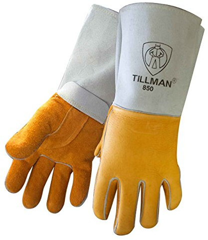 John Tillman Large 14 Gold and Pearl Premium Elkskin CottonFoam Lined Stick Welders Gloves with Kevlar Thread Locking Stitch (Carded) (TIL850L)