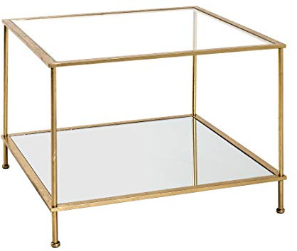 HAKU Tavolino in metallo dorato, vetro di sicurezza da 5 mm, specchio da 4 mm - Dimensioni: L 60 x A 45 x P 60 cm Stile: Art Déco