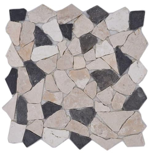 Mosaik brott/ciotmix BianconeJava marmor natursten kök, mosaiksten format: 15–69 x 8 mm, bågstorlek: 305 x 305 mm, 10 ark