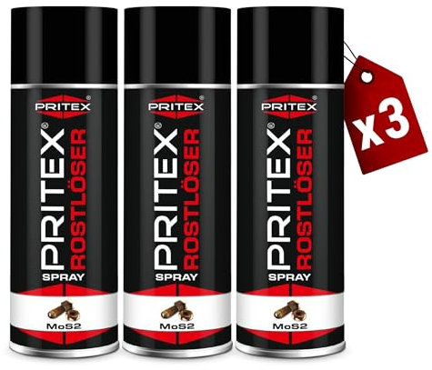 PRITEX – MoS2 Rostlöser Spray 3 x 400 ml – Kriechöl löst festsitzende Verbindungen & beseitigt Quietschen/Knarren – hochwertiges Schmiermittel schützt vor Rost & Korrosion