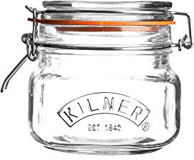 Kilner Square Clip Top Jar 0.5 Litre (500ml) Airtight Glass Jar for Storing Chutneys Pickled Fruits Rice Lentils Dry Foods