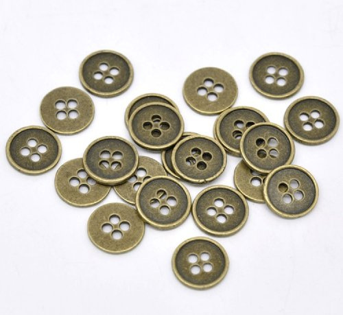 20 Metal Round 4 Hole Antique Bronze Vintage Colour 12mm to 13mm Sewing Buttons