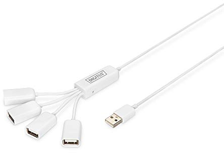 DIGITUS DA-70216 - USB-hubb - 4-portars USB 2.0 typ A - Dataöverföring upp till 480 Mbit/s - Kompakt och lätt design - Plug-and-play - Kompatibel med PC, Notebook & Mac - Vit