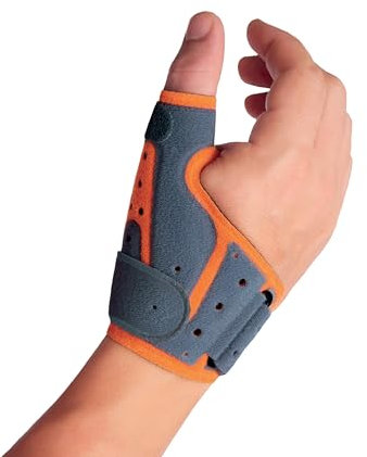 Orliman Medically Approved Breathable Thumb Immobilising Splint (Grey & Orange, Small - Medium (Wrist Circ:14-18cm))