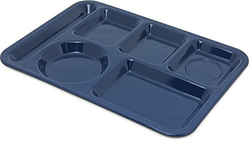 Carlisle FoodService Products Heavyweight Melamine Lunch Tray with 6 Compartments, Left Handed Cafeteria Tray with Divided Compartments for Food, 14 x 10, 1 Count, Dark Blue