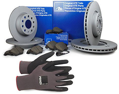 Inspektionspaket ATE Bremsen Set inkl. Bremsscheiben und Bremsbeläge für vorne Ø 256 mm und hinten Ø 230 mm enthalten, 100% passend für Ihr Fahrzeug, inkl. Priner Montagehandschuhe, AN171