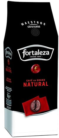 CAFÉ FORTALEZA Café en Grano Natural 1kg - Café en Grano de Variedades Arábicas Centroamericano y Brasileño - Tueste Natural de Aroma Herbal y Afrutado Intenso – Café Natural Intensidad Suave