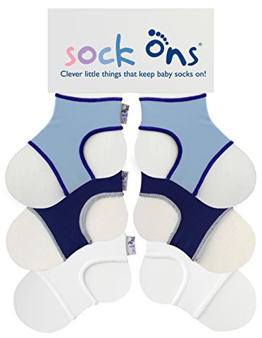 Sock Ons - Baby-Sockenhalter - 0-6 Months - 3er Pack (1 x Baby Blau, 1 x Navy, 1 x Weiß) - Erstaunliches Vorteilspaket - Baby-Socken immer anziehen!