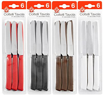 Home 0 Coltelli da Tavola con Punta Seghettata, Confezione da 6 Pezzi, Inossidabile, Acciaio/Bianco, 29x2x8 cm, 6 unità