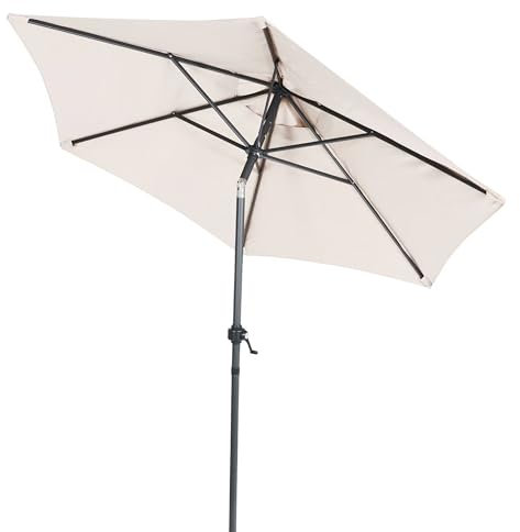 Spetebo Sonnenschirm rund mit Kurbel 200 cm - ecru - Sonnenschutz Schirm mit Knickgelenk - Gartenschirm Marktschirm Terrassenschirm Balkonschirm Tischschirm verstellbar