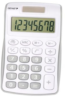 Genie 120 S 8-stelliger Taschenrechner (Dual-Power (Solar und Batterie); kompaktes Design) grau