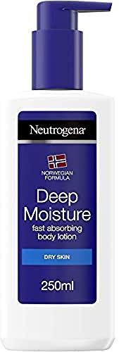 Neutrogena Norwegian Formula Deep Moisture Fast-Absorbing Body Lotion (1x 250ml), Non-Greasy Body Moisturiser for Dry Skin with 10% Glycerine and Pro-Ceramide Technology, Provides 72-Hour Moisturisation