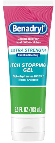 Benadryl Extra Strength Anti Itch Relief Gel, 2% Diphenhydramine HCl, Relief from Insect Bites, Sunburn & More, Great for Camping Essentials, 3.5 fl oz