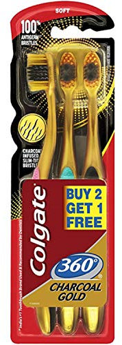 Colgate Toothbrush 360 Extra Soft Gold Charcoal Zahnbürste, 3 Stück