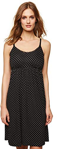 Motherhood Maternity Women's Maternity Lace Trim Nursing Nightgown, Black/White dot, Small