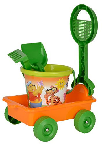 Simba 107132452 - Sandwagen gefüllt, Länge 31cm, 6 Teile, Eimer, Wagen, Schaufel, Rechen, 2X Sandform, Sandkasten, Sandspielzeug