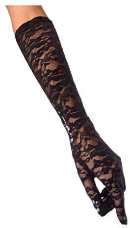 jowiha® Spitzenhandschuhe lang Schwarz Weiß oder Rot ca 53 cm (Schwarz)