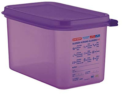 Araven Allergen Polypropylene Plastic 1/4 Gastronorm Sized Food Storage Container with Airtight Lid Included | Purple | Capacity: 4.3 Litre | CM787