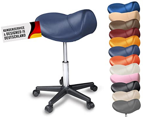 Promafit Sattelhocker Sattelstuhl höhenverstellbar - Rollhocker Drehhocker Arbeitshocker Bürostuhl mit Sattelsitz – Praxishocker Hocker ergonomisch in vielen Farben – Rückenschonend(Marineblau)