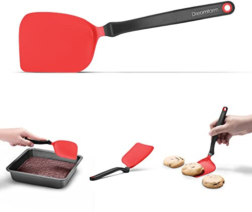 Dreamfarm Mini CHOPULA Nylon Pfannenwender | Rot | Flexibler Pfannenwender Kunststoff | Zum Wenden und zerteilen ihrer Pfannengerichte | Hitzebeständig bis 250°C | Spülmaschinenfest | BPA frei