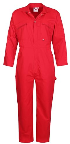 FORT – Dragkedja fram overall – praktiska fickor – arbetsoveraller för män – röd – 132 cm