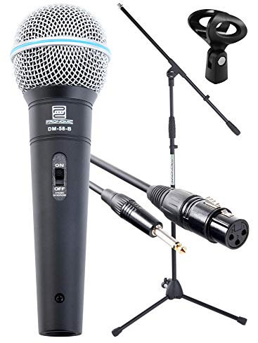 Pronomic Superstar Mikrofonset (Komplettset, dynamisches Gesangs Mikrofon, Galgenständer, 5m Klinke-Kabel, Mikrofonklemme) schwarz