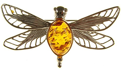BALTIC AMBER AND STERLING SILVER 925 DESIGNER COGNAC BROOCH PIN JEWELLERY JEWELRY