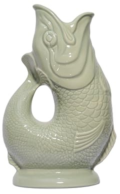The Original Gluggle Jug - Glug Jug XL, 28cm 1.4L - Gug Glug Fish Shaped Jug - Decorative Glugging Water, Cocktail, Wine & Gin Pitcher, Decanter or Vase - Hand Made in Britain (Sage Green)