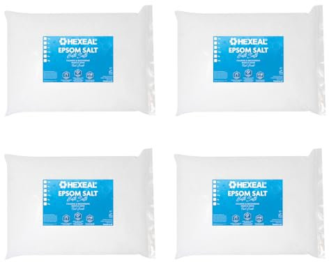 Hexeal Epsom Salt 20kg – 4 x 5kg Bag of Food Grade Magnesium Sulphate for Bathing, Gardening & Household Use – Suitable for Personal Care, Soil Enrichment, and More