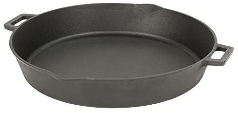 Bayou Classic 7439 16-in Cast Iron Double-Handled Skillet w/Pour Spouts Features Large Loop Handles Perfect For Breakfast Roast Pan Frying Sautéing and Baking