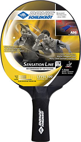 Donic-Schildkröt Tischtennisschläger Sensation Line 500, ASG-Griff, 1,5 mm Schwamm, Elite - ITTF Belag, 714402, Schwarz