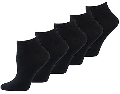 Nur Die 5er Pack Sneaker Socken Classic aus atmungsaktiver Baumwolle bequemer rutschfester Bund Damen, schwarz, 39-42