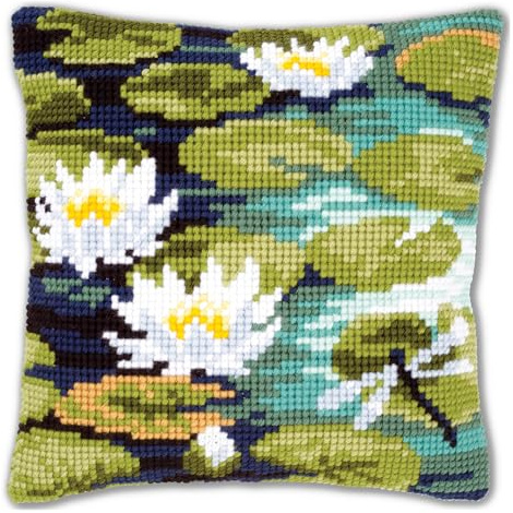 VERVACO Kit Cuscino Punto Croce NINFEE Set Ricamo Principianti Cuscini Gobelin Decorativi ca. 40 x 40 cm Accessori per Lavoretti Creativi DIY Casa Decor Hobby Adulti Cross Stitch