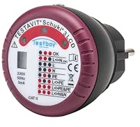 Testavit Schuki 3 LCD Steckdosenprüfgerät und Fingerkontakt zur Überprüfung des Schutzsleiteranschlusses (LED-Anzeige, sichere Überprüfung), Rot/Schwarz