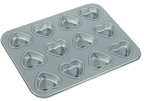 Fox Run Mini Heart Muffin Pan, 12-Cup, Preferred Non-Stick, Gray