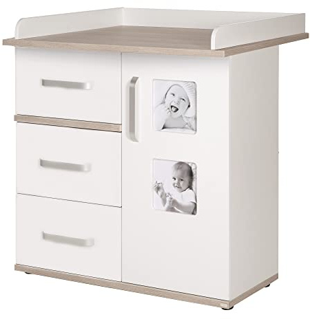 Skötbord med skötplatta 'Moritz', skötbord med 2 bildramar, vit, Luna Elm